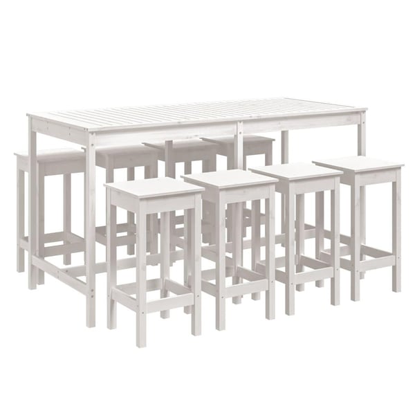 vidaXL Hagebarsett 9 deler hvit heltre furu