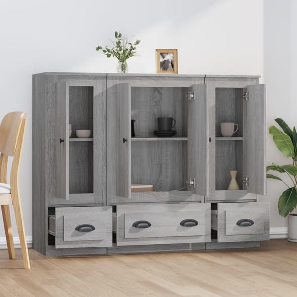 vidaXL Highboards 3 stk grå sonoma konstruert tre