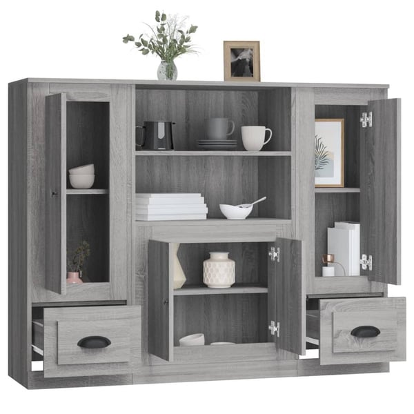 vidaXL Highboards 3 stk grå sonoma konstruert tre