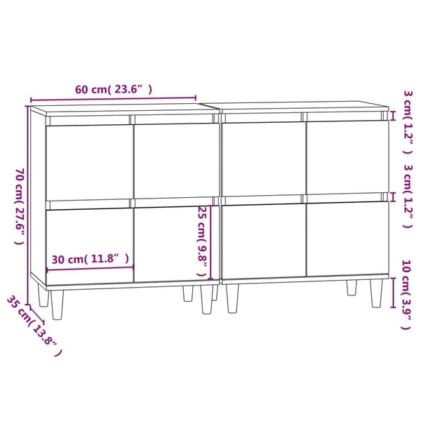 vidaXL Senkit 2 kpl harmaa Sonoma 60x35x70 cm tekninen puu