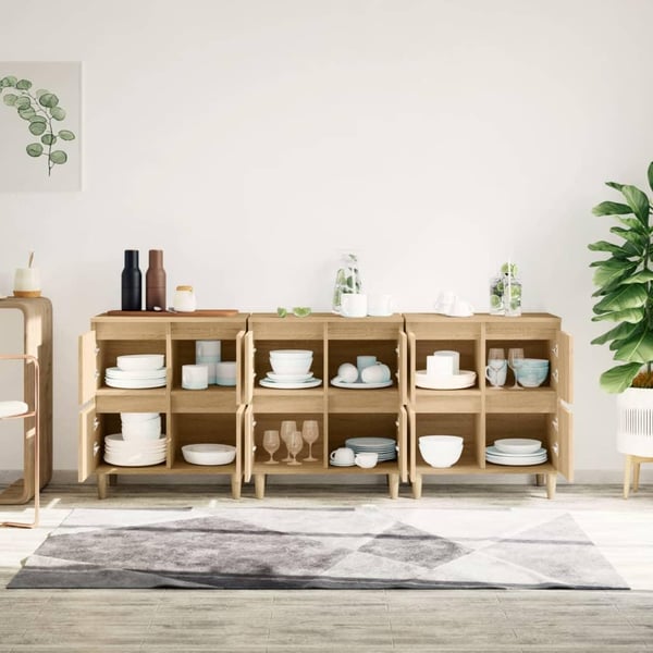 vidaXL Skjenker 3 stk sonoma eik 60x35x70 cm konstruert tre