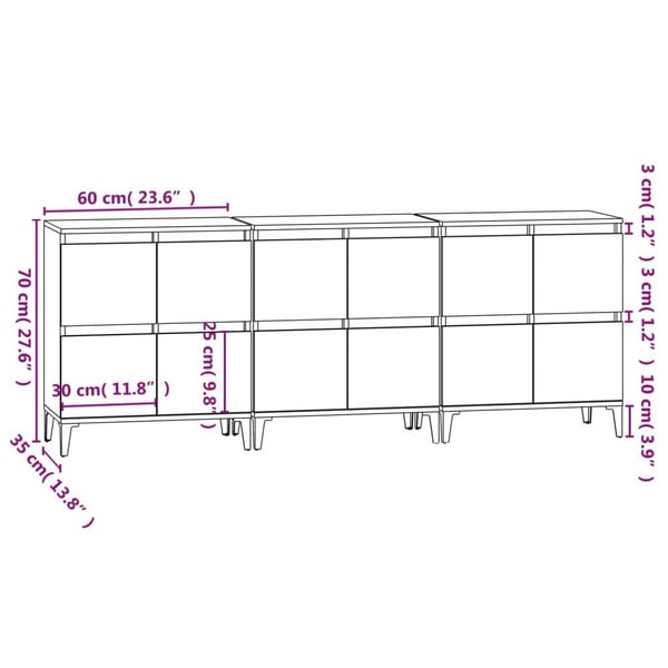 vidaXL Skjenker 2 stk røkt eik 60x35x70 cm konstruert tre