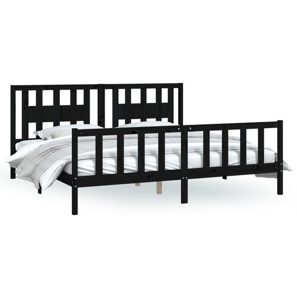 vidaXL Sengeramme med hodegavl svart heltre furu 200x200 cm