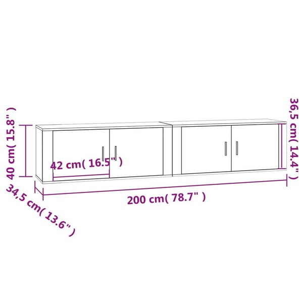 vidaXL væghængte tv-skabe 2 stk. 100x34,5x40 cm røget egetræ