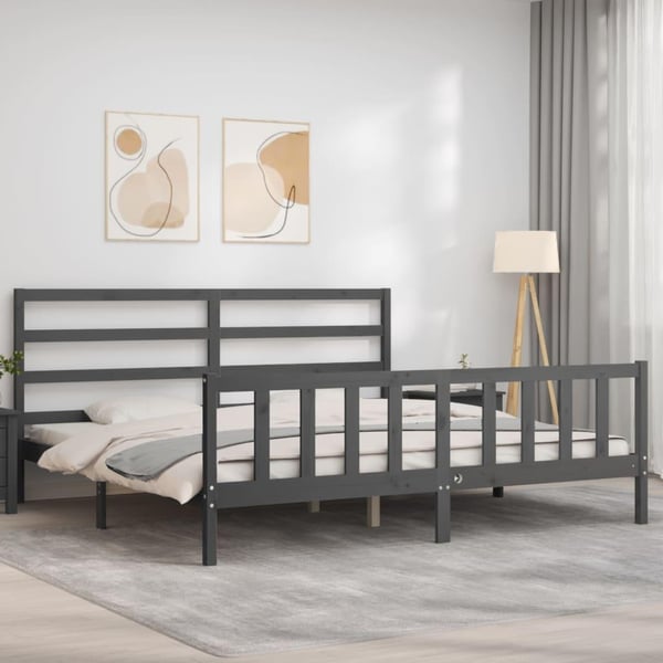 vidaXL Sengeramme med hodegavl grå 200x200 cm heltre