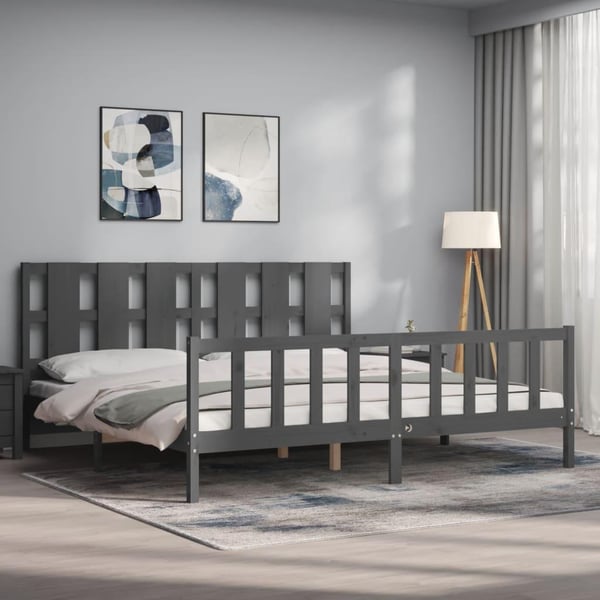 vidaXL Sengeramme med hodegavl grå 200x200 cm heltre