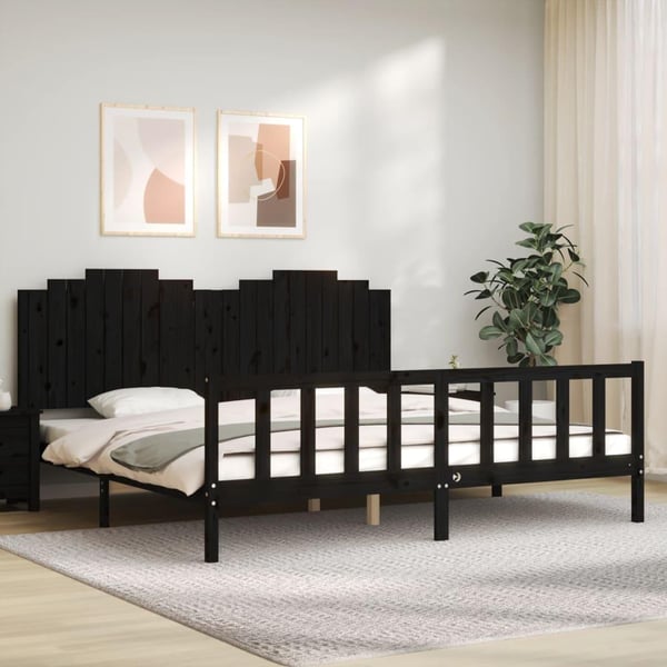 vidaXL Sengeramme med hodegavl svart 200x200 cm heltre