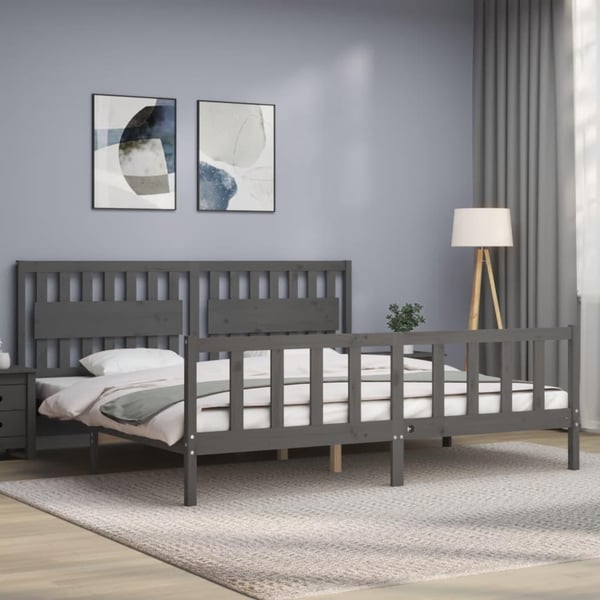 vidaXL Sengeramme med hodegavl grå 200x200 cm heltre