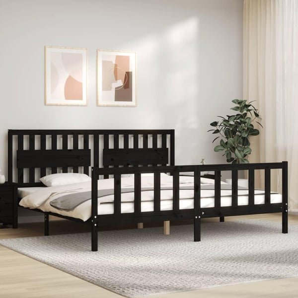 vidaXL Sengeramme med hodegavl svart 200x200 cm heltre