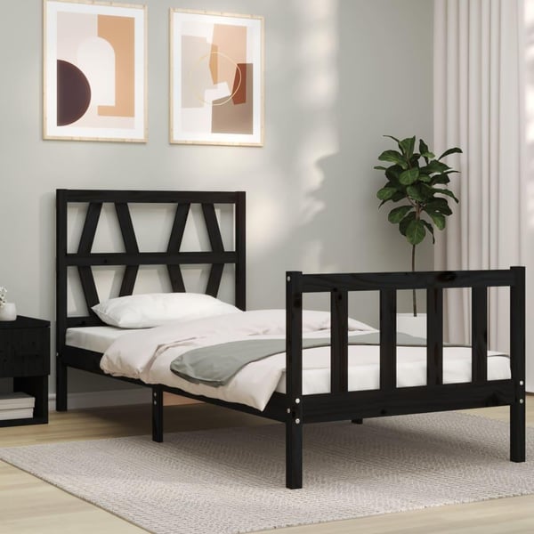 vidaXL Sengeramme med hodegavl svart small single heltre