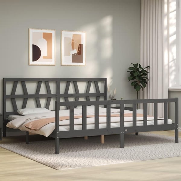 vidaXL Sengeramme med hodegavl grå 200x200 cm heltre