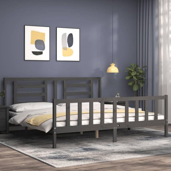vidaXL Sengeramme med hodegavl grå 200x200 cm heltre
