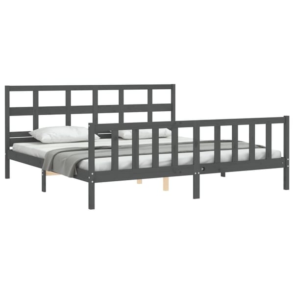 vidaXL Sengeramme med hodegavl grå 200x200 cm heltre