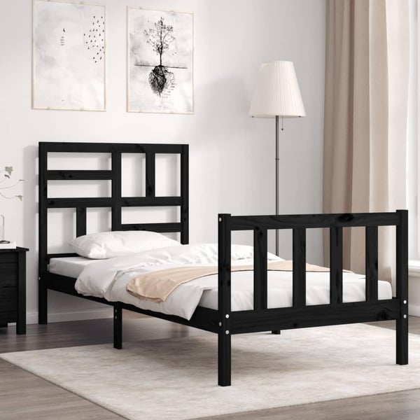vidaXL Sengeramme med hodegavl svart 2FT6 small single heltre