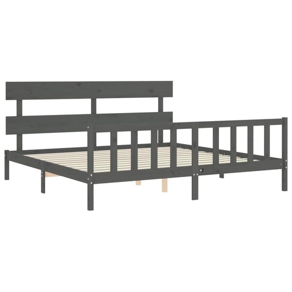 vidaXL Sengeramme med hodegavl grå 200x200 cm heltre