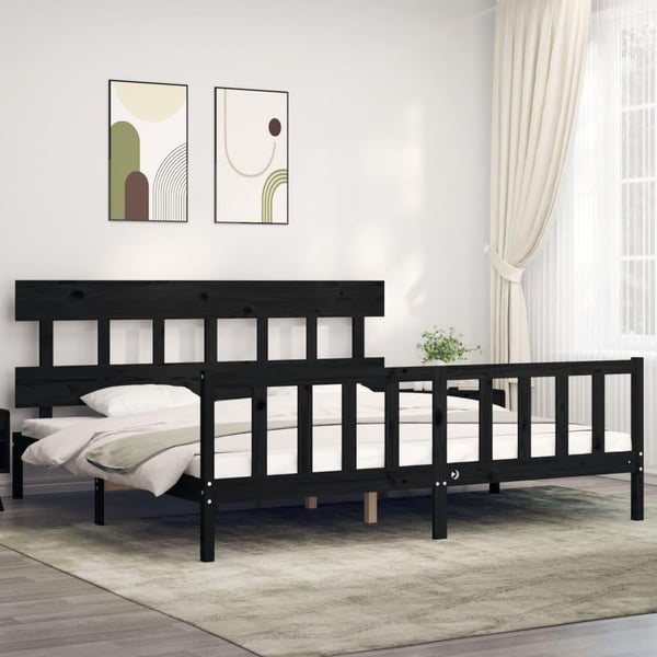 vidaXL Sengeramme med hodegavl svart 200x200 cm heltre
