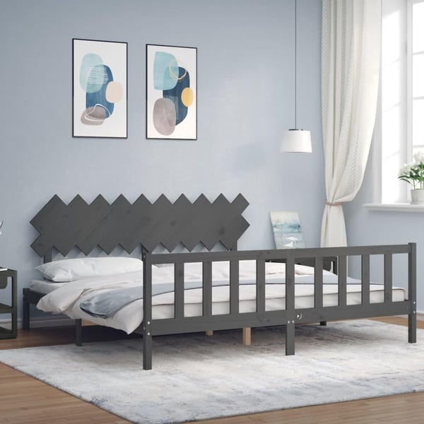 vidaXL Sengeramme med hodegavl grå 200x200 cm heltre
