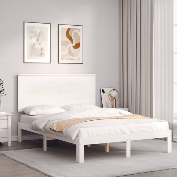 vidaXL Sengeramme med hodegavl hvit 4FT small double heltre
