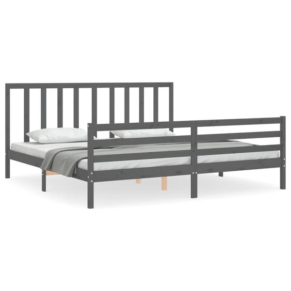 vidaXL Sengeramme med hodegavl grå 200x200 cm heltre
