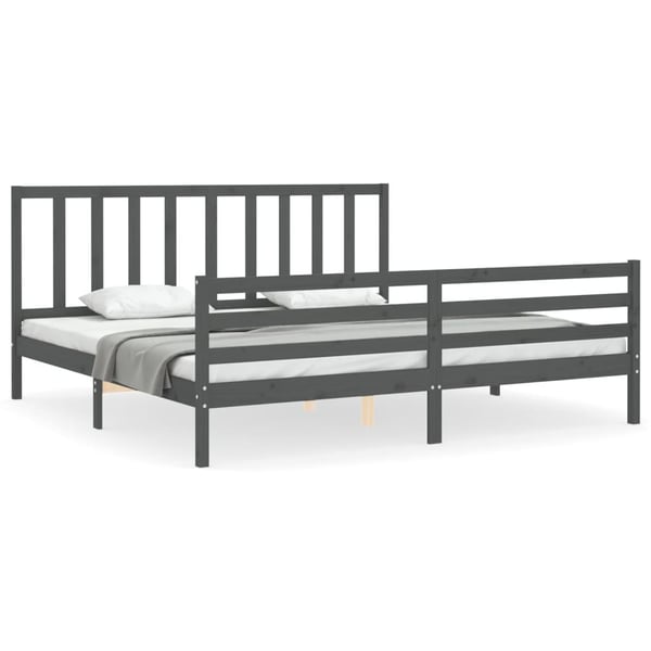 vidaXL Sengeramme med hodegavl grå 200x200 cm heltre