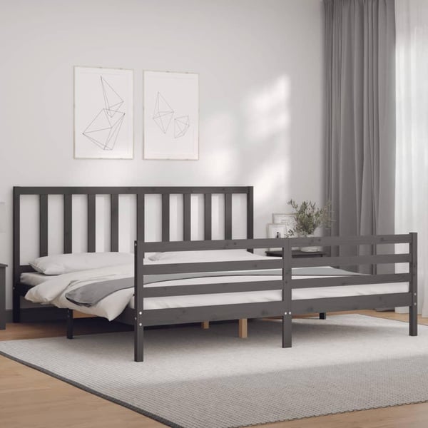 vidaXL Sengeramme med hodegavl grå 200x200 cm heltre