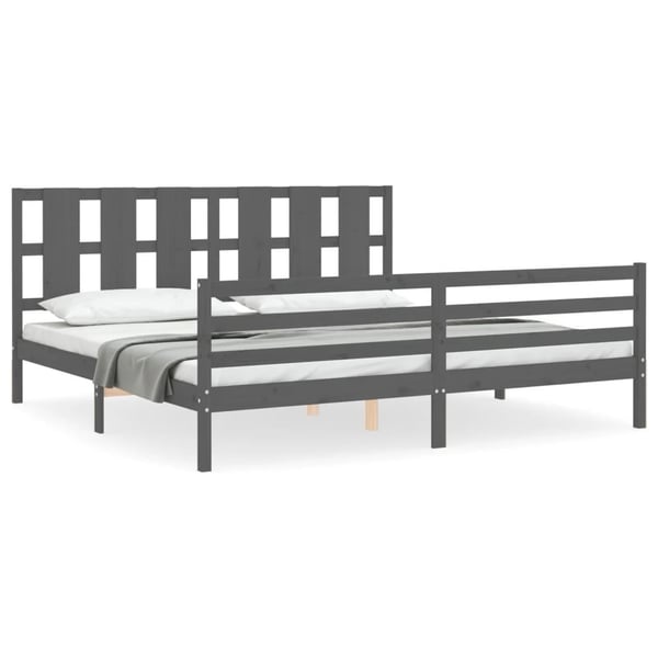 vidaXL Sengeramme med hodegavl grå 200x200 cm heltre