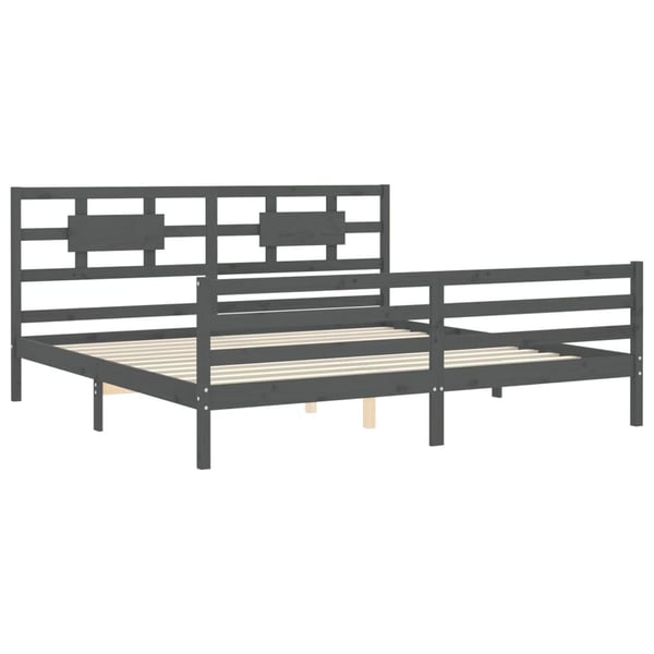 vidaXL Sengeramme med hodegavl grå 200x200 cm heltre