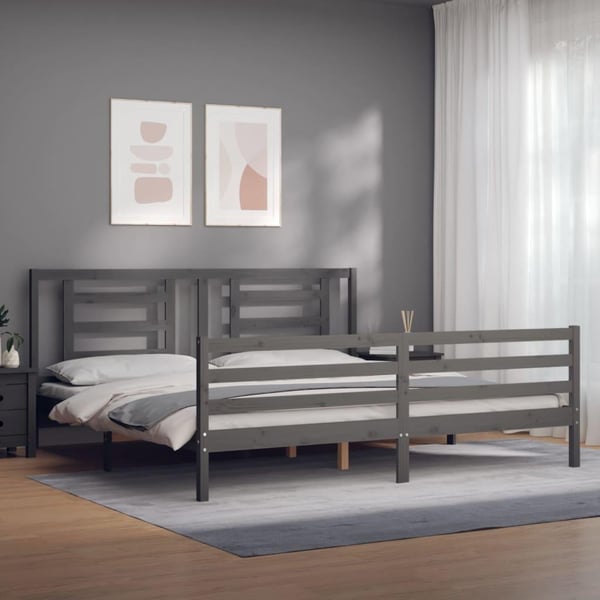 vidaXL Sengeramme med hodegavl grå 200x200 cm heltre