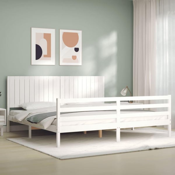 vidaXL Sengeramme med hodegavl hvit 200x200 cm heltre