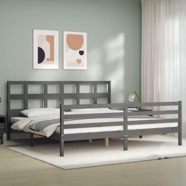 vidaXL Sengeramme med hodegavl grå 200x200 cm heltre