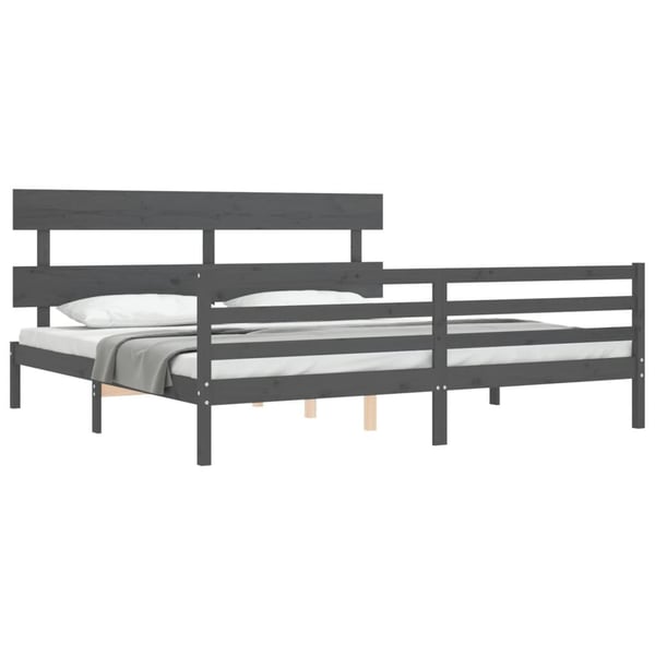 vidaXL Sengeramme med hodegavl grå 200x200 cm heltre