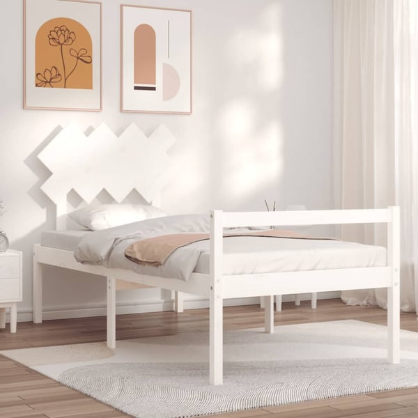 vidaXL Sengeramme med hodegavl hvit 3FT single heltre