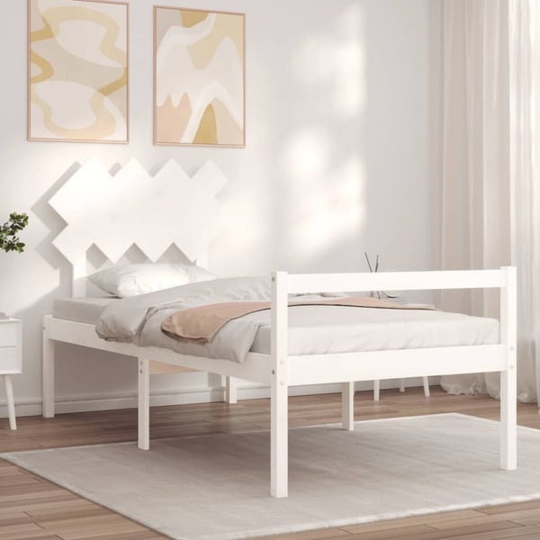 vidaXL Sengeramme med hodegavl hvit 3FT single heltre
