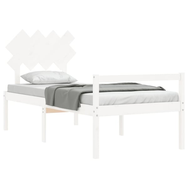 vidaXL Sengeramme med hodegavl hvit 3FT single heltre
