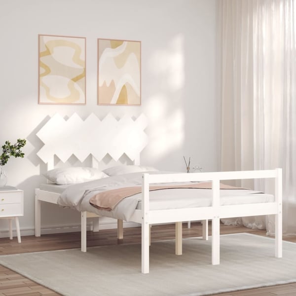 vidaXL Sengeramme med hodegavl hvit 4FT small double heltre