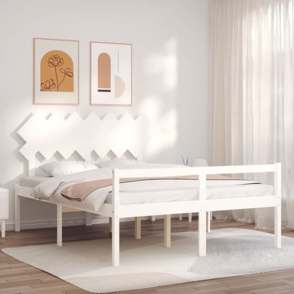 vidaXL Sengeramme med hodegavl hvit 140x190 cm heltre