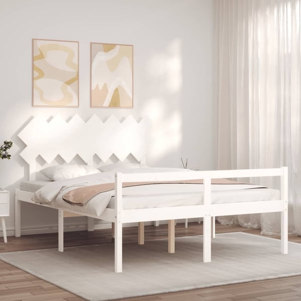 vidaXL Sengeramme med hodegavl hvit 140x200 cm heltre