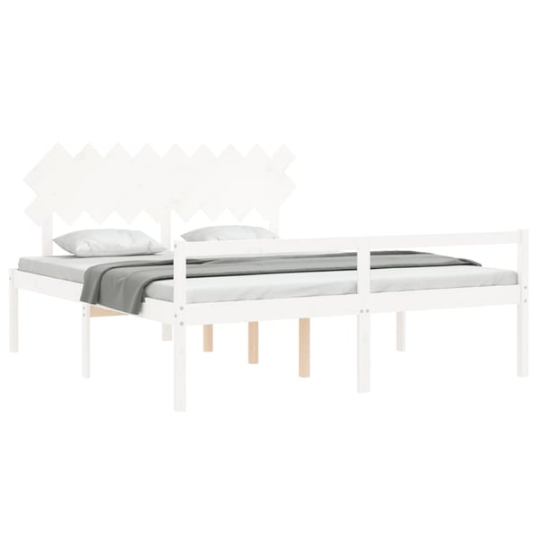 vidaXL Sengeramme med hodegavl hvit 6FT Super King heltre