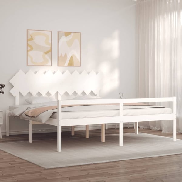 vidaXL Sengeramme med hodegavl hvit 200x200 cm heltre