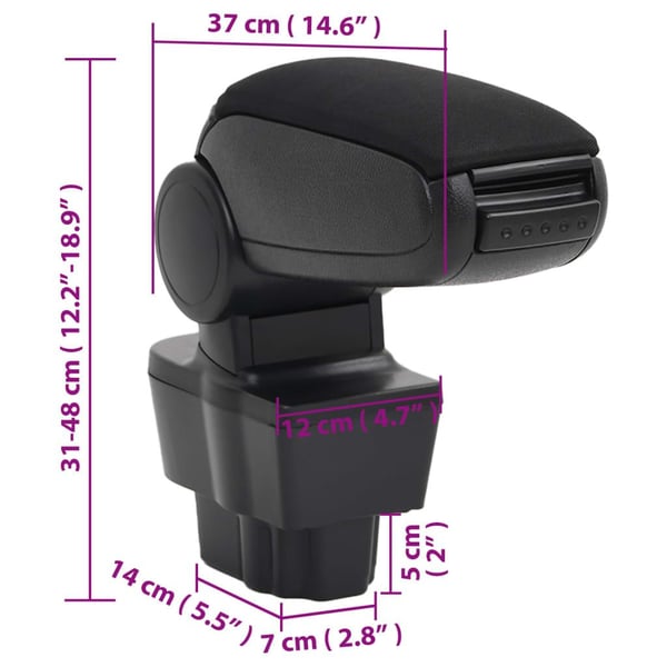 vidaXL armlæn til bil 12x37x(31-48) cm ABS sort