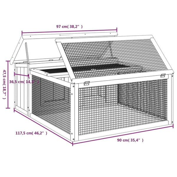 vidaXL Kaninbur mokka 117,5x97x47,5 cm massiv furu