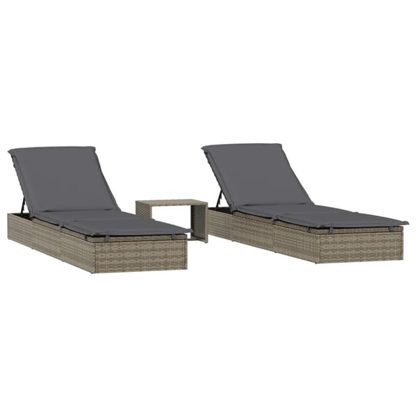vidaXL liggestole 2 stk. med bord polyrattan grå