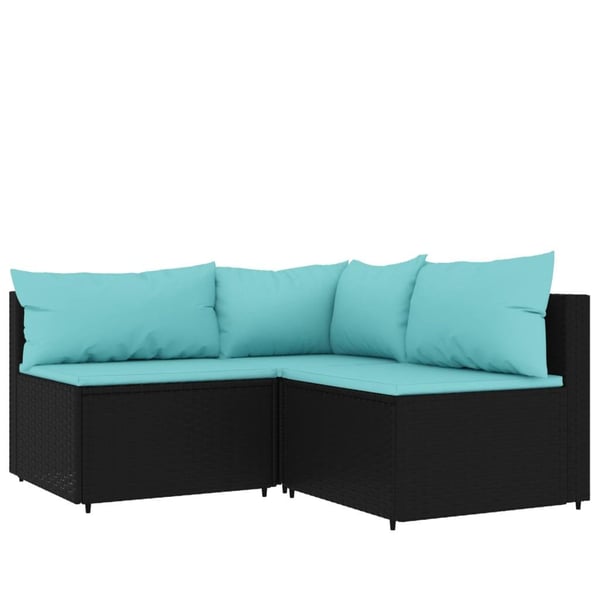 vidaXL loungesæt til haven 3 dele med hynder polyrattan sort