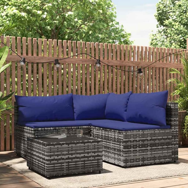 vidaXL loungesæt til haven 4 dele med hynder polyrattan grå
