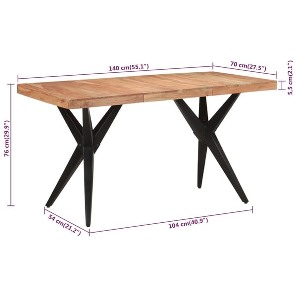 vidaXL Spisebord svart 140x70x76 cm heltre akasie