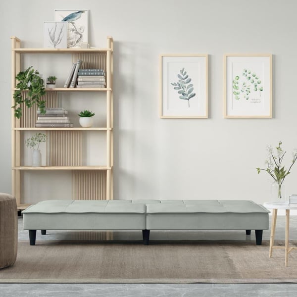 vidaXL Bäddsoffa med kopphållare ljusgrå sammet