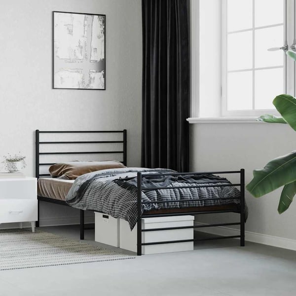 vidaXL Sengeramme med sengegavl og fotgavl svart metall 90x190 cm