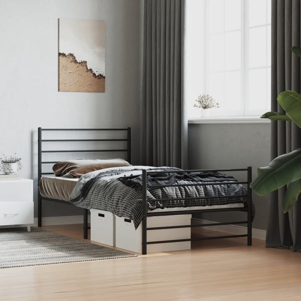 vidaXL Sengeramme med sengegavl og fotgavl svart metall 90x190 cm