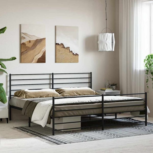 vidaXL sengeramme med sengegavl og fodgærde 180x200 cm metal sort