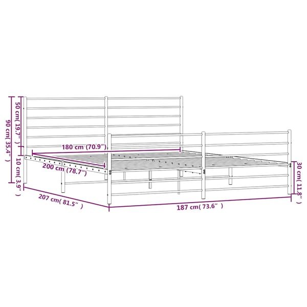 vidaXL sengeramme med sengegavl og fodgærde 180x200 cm metal sort